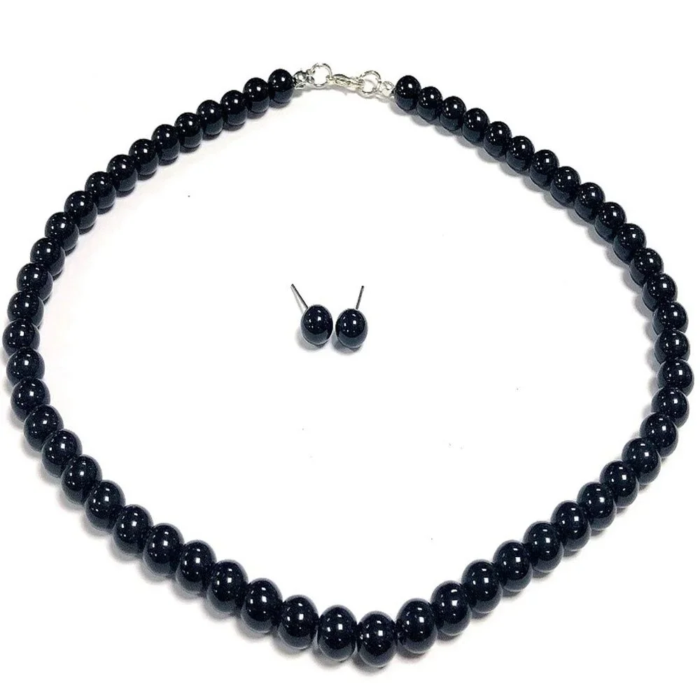 Simulated Pearl Beads Chain Necklace Earrings Set Minimalist Bridal Jewelry
